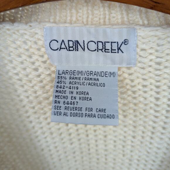 Cabin Creek Vintage Embroidered Cardigan L Cream Floral Patchwork Knit Sweater - Picture 4 of 6